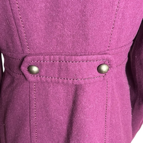 H&M steampunk jacket women 10, pea coat ,wool blend ,military style,burgundy - Picture 9 of 16